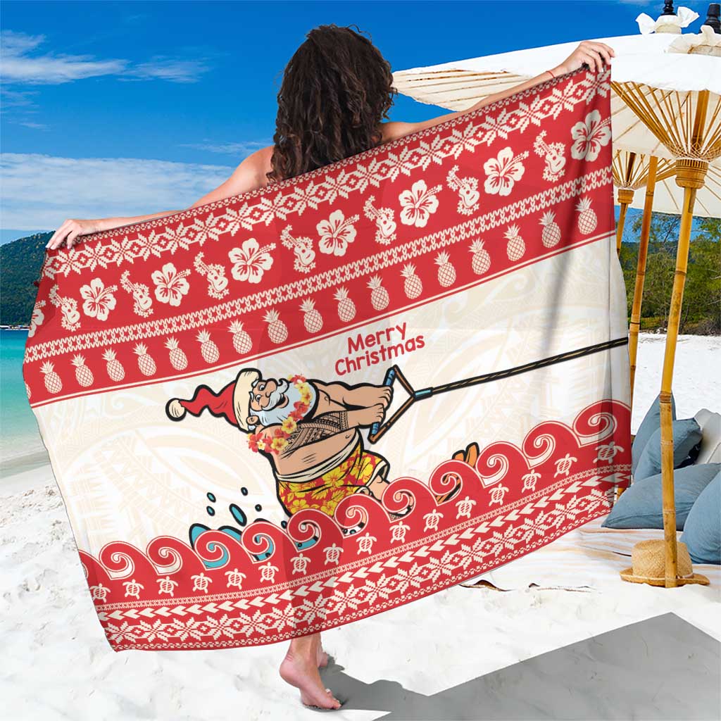 Mele Kalikimaka Hawaii Sarong Water-skiing Santa Tropical Vibes LT14 One Size 44 x 66 inches Red - Polynesian Pride