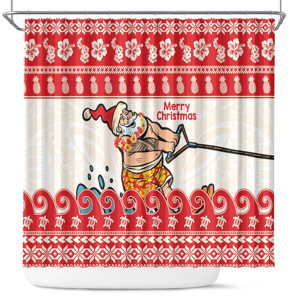Mele Kalikimaka Hawaii Shower Curtain Water-skiing Santa Tropical Vibes LT14 Red - Polynesian Pride