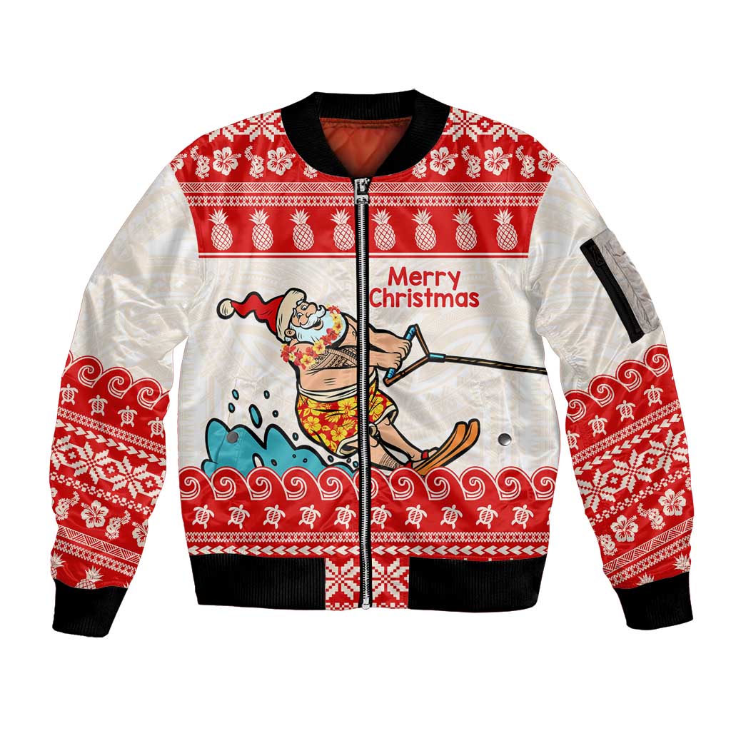 Mele Kalikimaka Hawaii Sleeve Zip Bomber Jacket Water-skiing Santa Tropical Vibes LT14 Unisex Red - Polynesian Pride