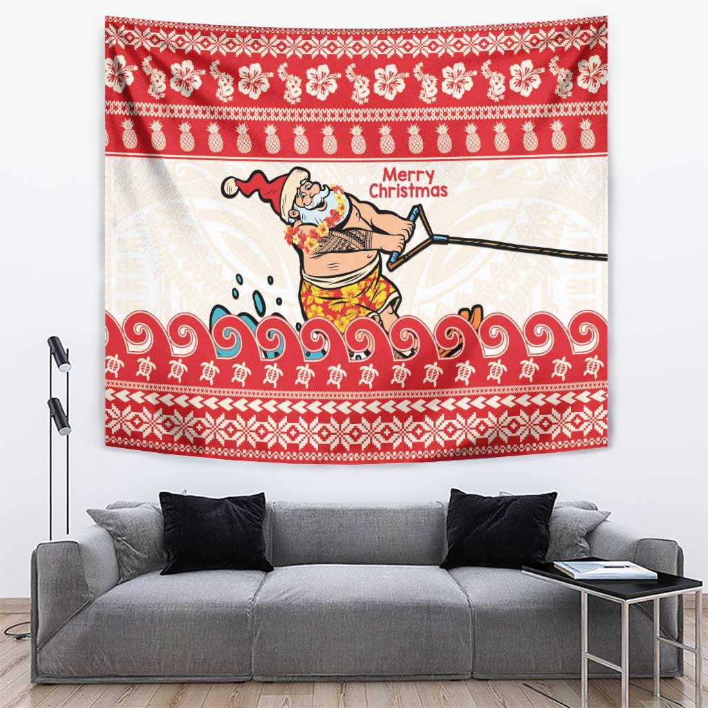 Mele Kalikimaka Hawaii Tapestry Water-skiing Santa Tropical Vibes LT14 Red - Polynesian Pride