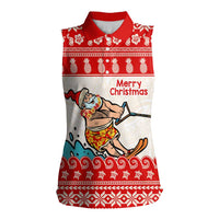 Mele Kalikimaka Hawaii Women Sleeveless Polo Shirt Water-skiing Santa Tropical Vibes