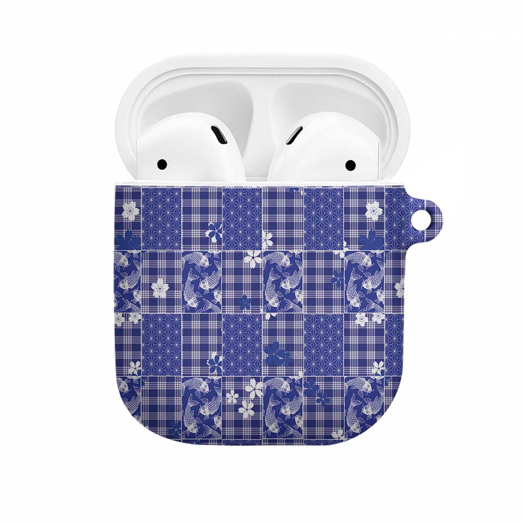 Blue Palaka Japanese Patterns AirPods Case Koi Fish Asanoha Sakura Patchwork Stylized - Polynesian Pride