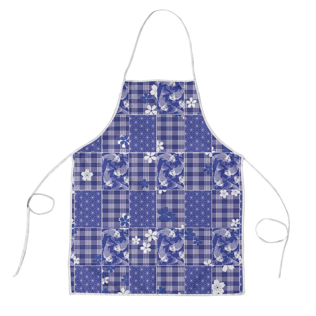 Blue Palaka Japanese Patterns Apron Koi Fish Asanoha Sakura Patchwork Stylized LT14 Blue - Polynesian Pride