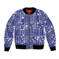 Blue Palaka Japanese Patterns Bomber Jacket Koi Fish Asanoha Sakura Patchwork Stylized - Polynesian Pride