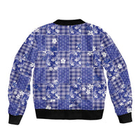 Blue Palaka Japanese Patterns Bomber Jacket Koi Fish Asanoha Sakura Patchwork Stylized - Polynesian Pride