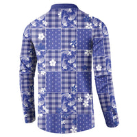 Blue Palaka Japanese Patterns Button Sweatshirt Koi Fish Asanoha Sakura Patchwork Stylized - Polynesian Pride