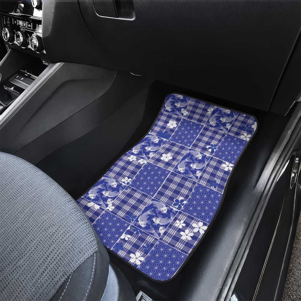 Blue Palaka Japanese Patterns Car Mats Koi Fish Asanoha Sakura Patchwork Stylized - Polynesian Pride