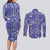 Blue Palaka Japanese Patterns Couples Matching Long Sleeve Bodycon Dress and Long Sleeve Button Shirt Koi Fish Asanoha Sakura Patchwork Stylized - Polynesian Pride