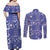 Blue Palaka Japanese Patterns Couples Matching Off Shoulder Maxi Dress and Long Sleeve Button Shirt Koi Fish Asanoha Sakura Patchwork Stylized - Polynesian Pride