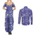 Blue Palaka Japanese Patterns Couples Matching Summer Maxi Dress and Long Sleeve Button Shirt Koi Fish Asanoha Sakura Patchwork Stylized - Polynesian Pride