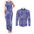 Blue Palaka Japanese Patterns Couples Matching Tank Maxi Dress and Long Sleeve Button Shirt Koi Fish Asanoha Sakura Patchwork Stylized - Polynesian Pride