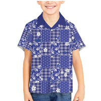 Blue Palaka Japanese Patterns Family Matching Mermaid Dress and Hawaiian Shirt Koi Fish Asanoha Sakura Patchwork Stylized - Polynesian Pride