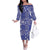 Blue Palaka Japanese Patterns Family Matching Off The Shoulder Long Sleeve Dress and Hawaiian Shirt Koi Fish Asanoha Sakura Patchwork Stylized - Polynesian Pride