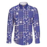 Blue Palaka Japanese Patterns Family Matching Off Shoulder Maxi Dress and Hawaiian Shirt Koi Fish Asanoha Sakura Patchwork Stylized - Polynesian Pride