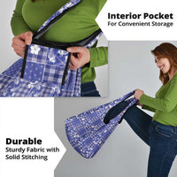 Blue Palaka Japanese Patterns Grocery Bag Koi Fish Asanoha Sakura Patchwork Stylized - Polynesian Pride