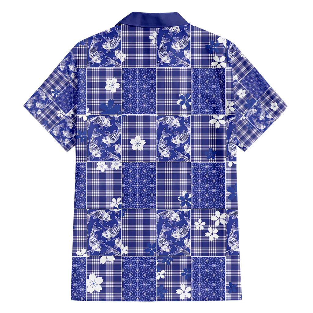 Blue Palaka Japanese Patterns Hawaiian Shirt Koi Fish Asanoha Sakura Patchwork Stylized - Polynesian Pride