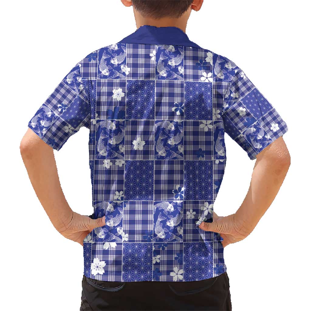 Blue Palaka Japanese Patterns Hawaiian Shirt Koi Fish Asanoha Sakura Patchwork Stylized - Polynesian Pride