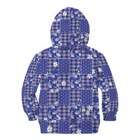 Blue Palaka Japanese Patterns Kid Hoodie Koi Fish Asanoha Sakura Patchwork Stylized - Polynesian Pride