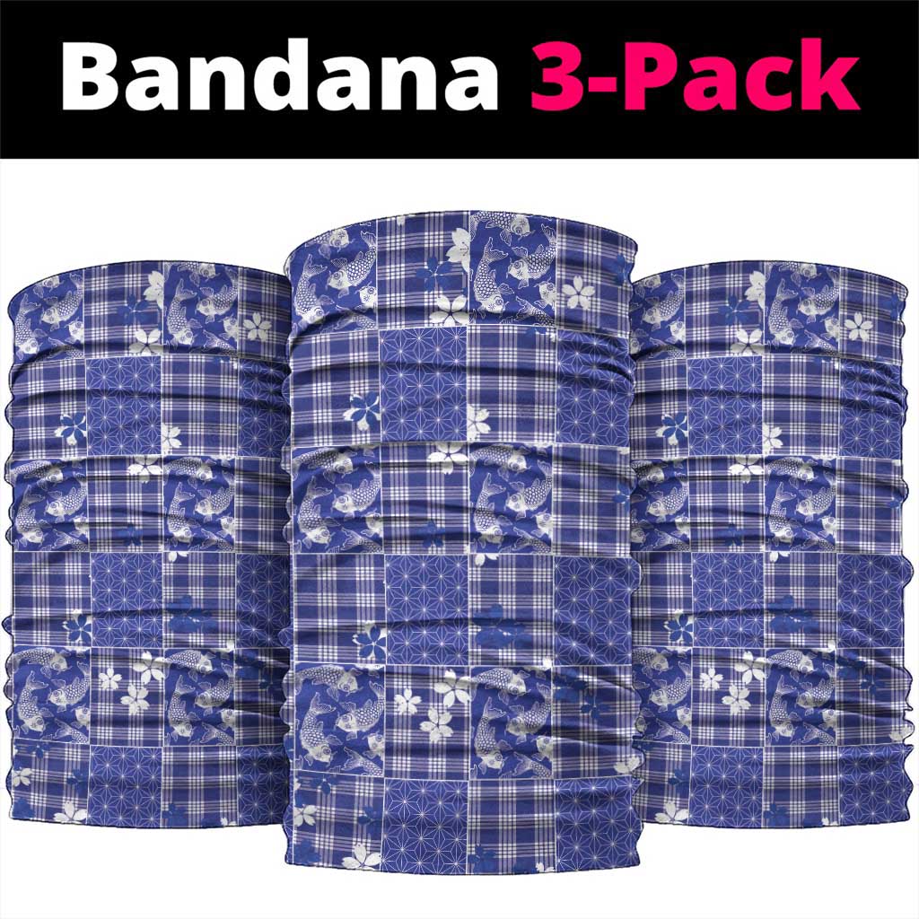Blue Palaka Japanese Patterns Neck Gaiter Koi Fish Asanoha Sakura Patchwork Stylized - Polynesian Pride
