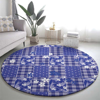Blue Palaka Japanese Patterns Round Carpet Koi Fish Asanoha Sakura Patchwork Stylized LT14 - Polynesian Pride