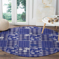 Blue Palaka Japanese Patterns Round Carpet Koi Fish Asanoha Sakura Patchwork Stylized LT14 - Polynesian Pride