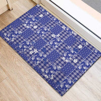 Blue Palaka Japanese Patterns Rubber Doormat Koi Fish Asanoha Sakura Patchwork Stylized - Polynesian Pride