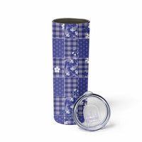 Blue Palaka Japanese Patterns Skinny Tumbler Koi Fish Asanoha Sakura Patchwork Stylized - Polynesian Pride