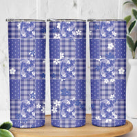 Blue Palaka Japanese Patterns Skinny Tumbler Koi Fish Asanoha Sakura Patchwork Stylized - Polynesian Pride