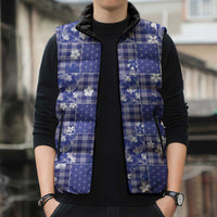 Blue Palaka Japanese Patterns Sleeveless Puffer Jacket Koi Fish Asanoha Sakura Patchwork Stylized - Polynesian Pride