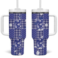 Blue Palaka Japanese Patterns Tumbler With Handle Koi Fish Asanoha Sakura Patchwork Stylized - Polynesian Pride
