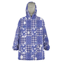 Blue Palaka Japanese Patterns Wearable Blanket Hoodie Koi Fish Asanoha Sakura Patchwork Stylized - Polynesian Pride