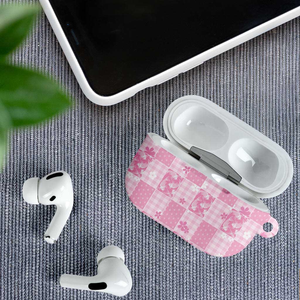 Pink Palaka Japanese Patterns AirPods Case Koi Fish Asanoha Sakura Patchwork Stylized - Polynesian Pride
