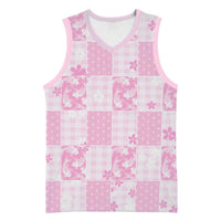 Pink Palaka Japanese Patterns Basketball Jersey Koi Fish Asanoha Sakura Patchwork Stylized - Polynesian Pride