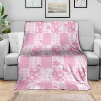 Pink Palaka Japanese Patterns Blanket Koi Fish Asanoha Sakura Patchwork Stylized - Polynesian Pride