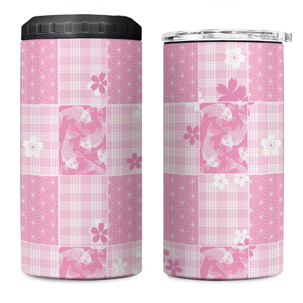 Pink Palaka Japanese Patterns 4 in 1 Can Cooler Tumbler Koi Fish Asanoha Sakura Patchwork Stylized LT14 One Size: 16 oz Pink - Polynesian Pride