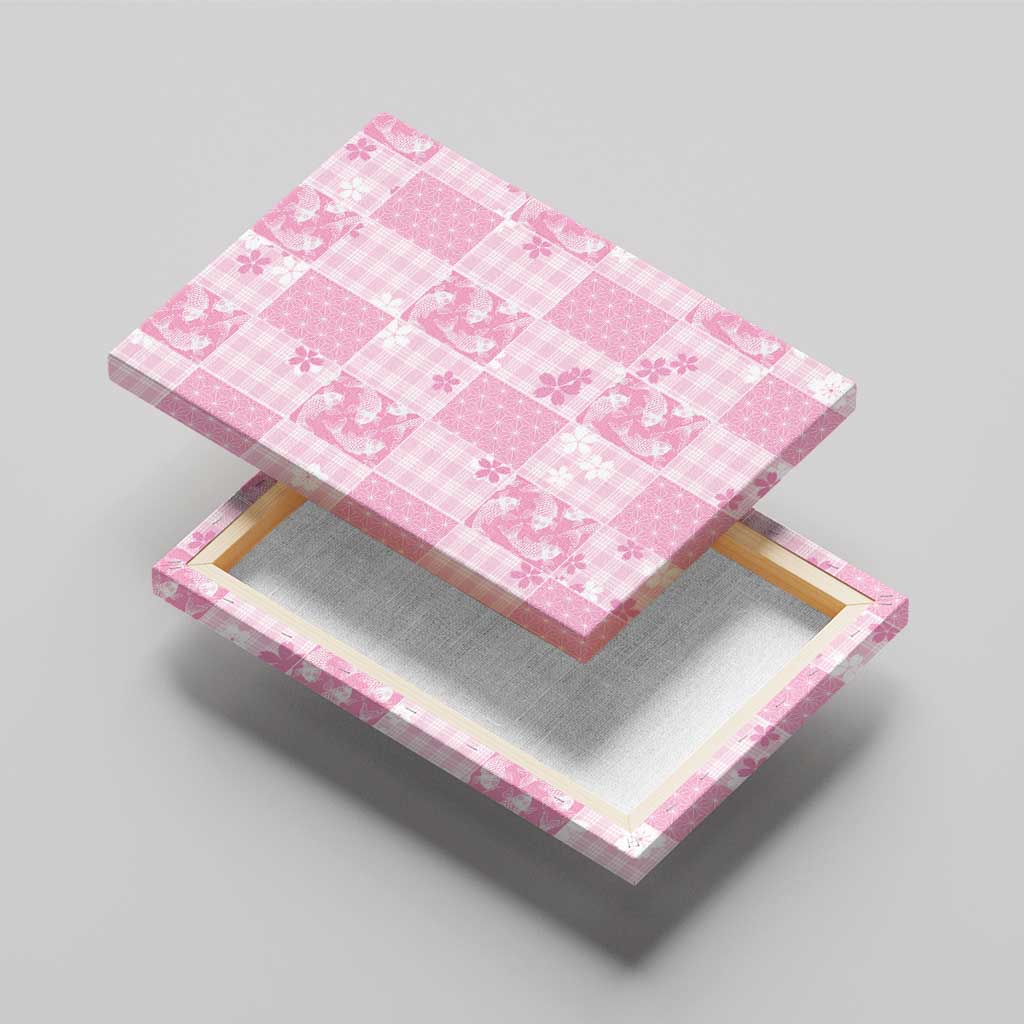Pink Palaka Japanese Patterns Canvas Wall Art Koi Fish Asanoha Sakura Patchwork Stylized - Polynesian Pride