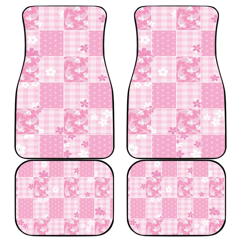 Pink Palaka Japanese Patterns Car Mats Koi Fish Asanoha Sakura Patchwork Stylized - Polynesian Pride