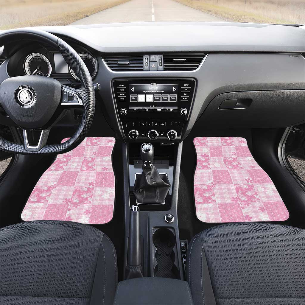 Pink Palaka Japanese Patterns Car Mats Koi Fish Asanoha Sakura Patchwork Stylized - Polynesian Pride