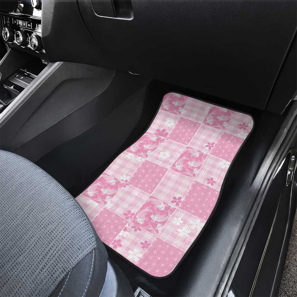 Pink Palaka Japanese Patterns Car Mats Koi Fish Asanoha Sakura Patchwork Stylized - Polynesian Pride
