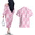 Pink Palaka Japanese Patterns Couples Matching Off The Shoulder Long Sleeve Dress and Hawaiian Shirt Koi Fish Asanoha Sakura Patchwork Stylized - Polynesian Pride