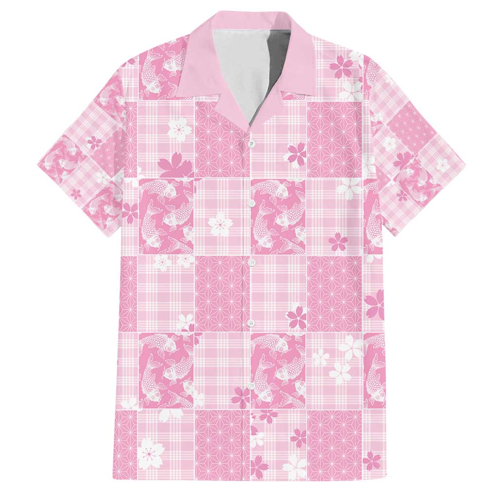 Pink Palaka Japanese Patterns Family Matching Long Sleeve Bodycon Dress and Hawaiian Shirt Koi Fish Asanoha Sakura Patchwork Stylized - Polynesian Pride