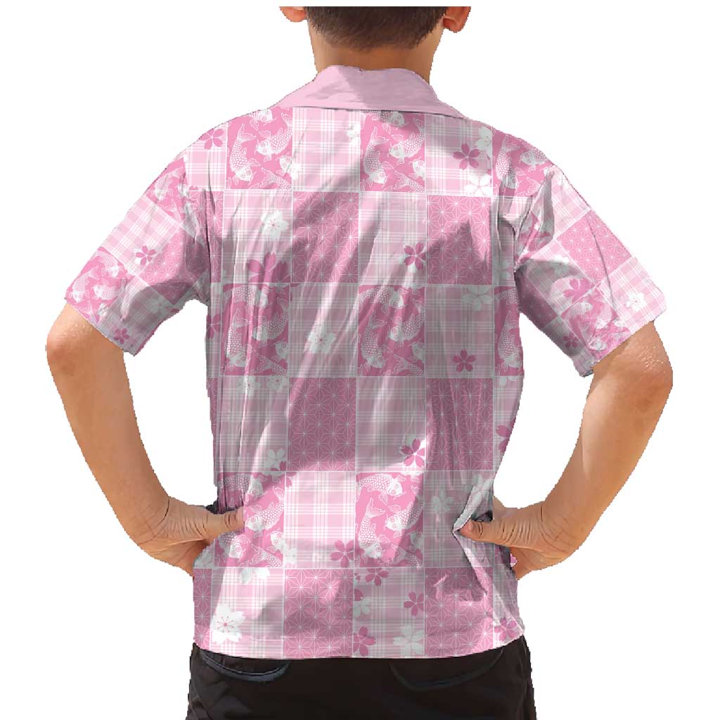 Pink Palaka Japanese Patterns Family Matching Mermaid Dress and Hawaiian Shirt Koi Fish Asanoha Sakura Patchwork Stylized - Polynesian Pride