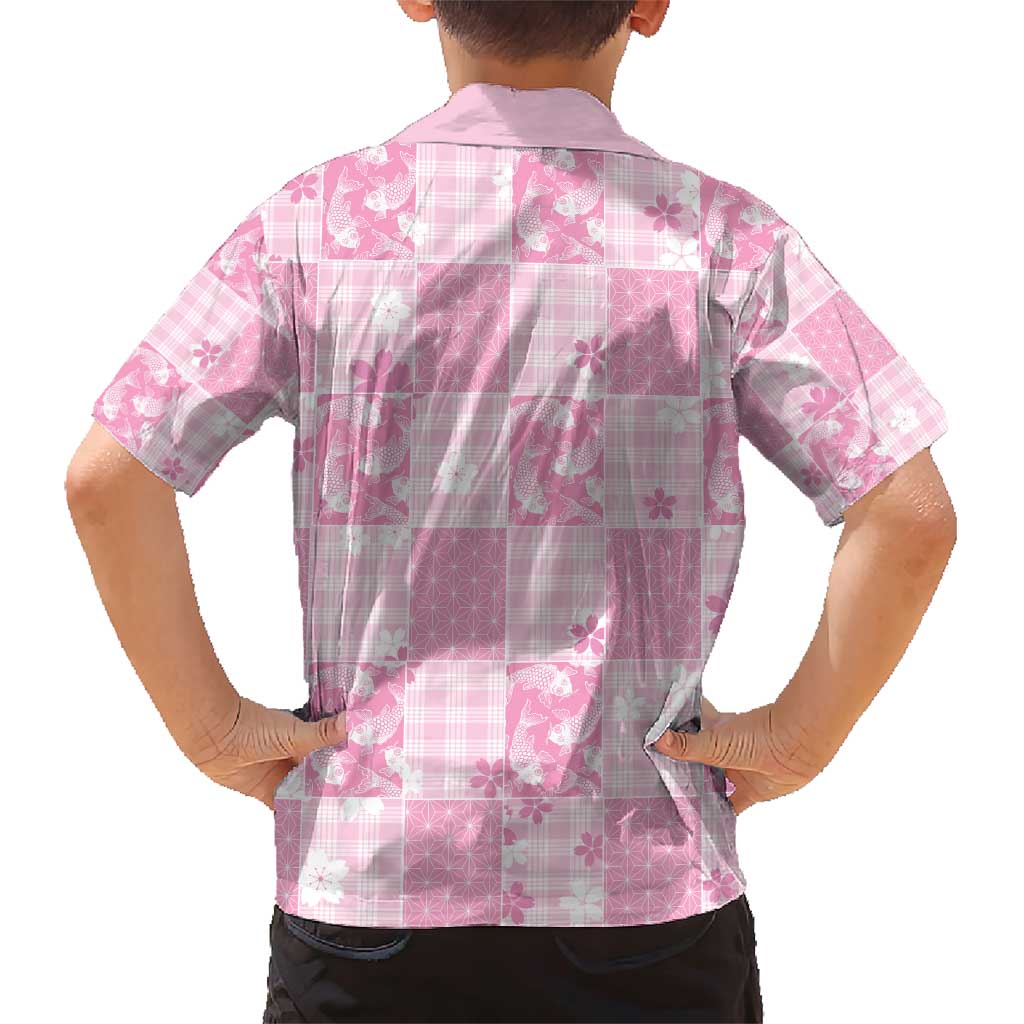 Pink Palaka Japanese Patterns Family Matching Short Sleeve Bodycon Dress and Hawaiian Shirt Koi Fish Asanoha Sakura Patchwork Stylized - Polynesian Pride