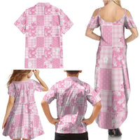 Pink Palaka Japanese Patterns Family Matching Summer Maxi Dress and Hawaiian Shirt Koi Fish Asanoha Sakura Patchwork Stylized - Polynesian Pride