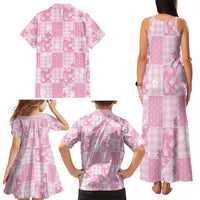 Pink Palaka Japanese Patterns Family Matching Tank Maxi Dress and Hawaiian Shirt Koi Fish Asanoha Sakura Patchwork Stylized - Polynesian Pride