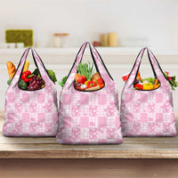 Pink Palaka Japanese Patterns Grocery Bag Koi Fish Asanoha Sakura Patchwork Stylized - Polynesian Pride