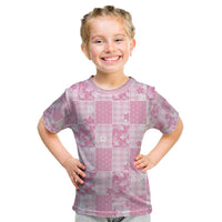 Pink Palaka Japanese Patterns Kid T Shirt Koi Fish Asanoha Sakura Patchwork Stylized - Polynesian Pride