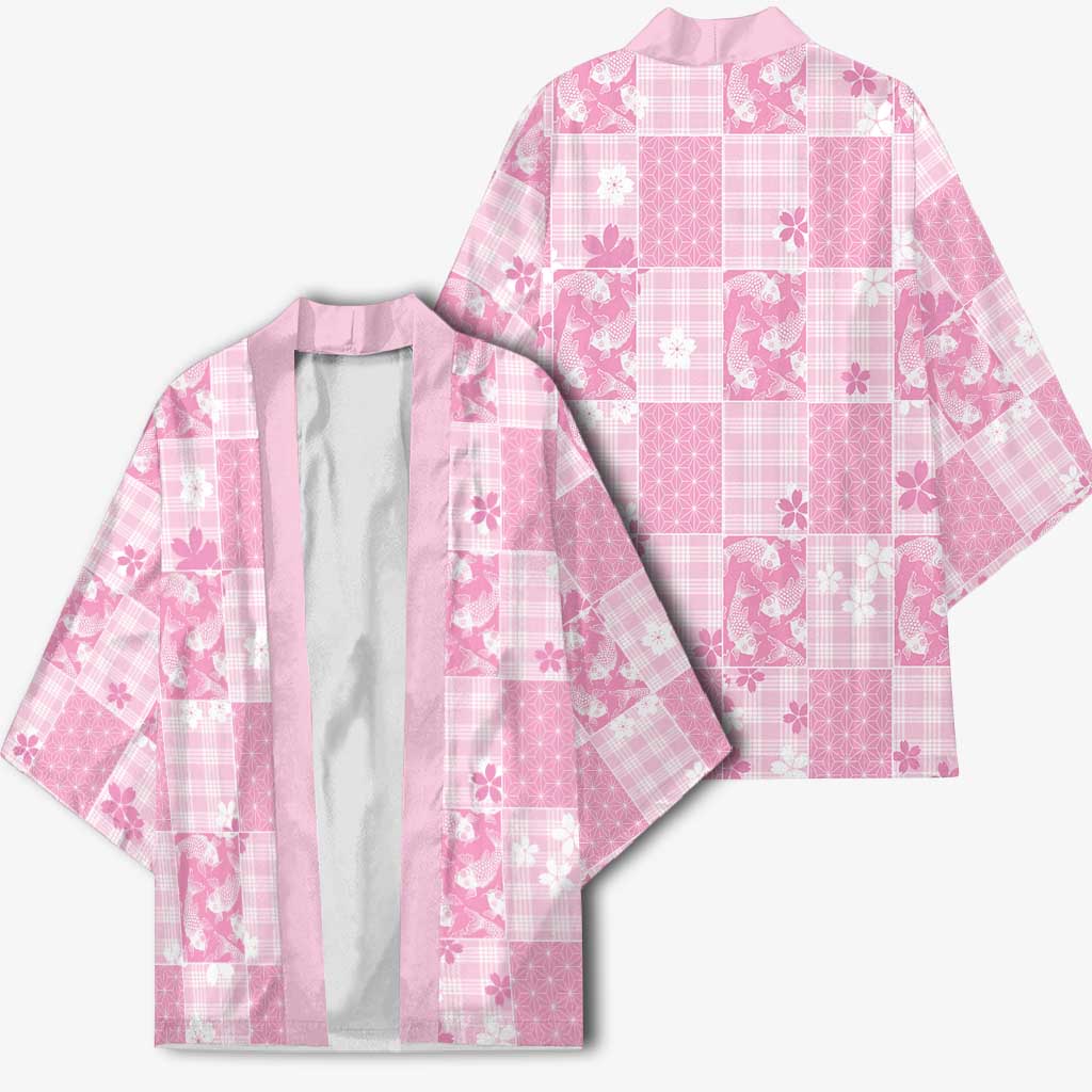 Pink Palaka Japanese Patterns Kimono Koi Fish Asanoha Sakura Patchwork Stylized - Polynesian Pride