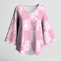 Pink Palaka Japanese Patterns Kimono Sleeve Blouse Koi Fish Asanoha Sakura Patchwork Stylized - Polynesian Pride