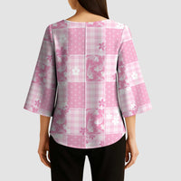 Pink Palaka Japanese Patterns Kimono Sleeve Blouse Koi Fish Asanoha Sakura Patchwork Stylized - Polynesian Pride